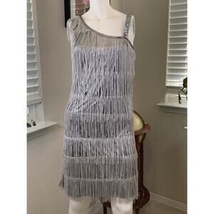 Adult Silver Fringe Charleston Flapper Dress sz L 11-13